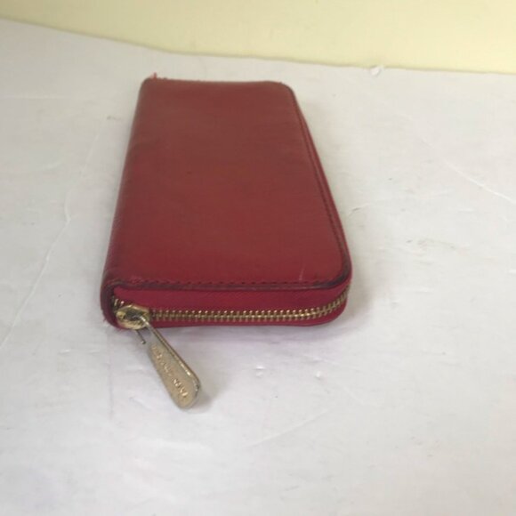 Michael Kors Leather Gold Rivets Ring Red Zippy Wallet Clutch Organizer Bag Logo - Picture 4 of 16